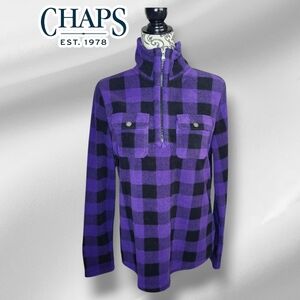 CHAPS Purple Plaid Quarter-Zip Pullover - Medium